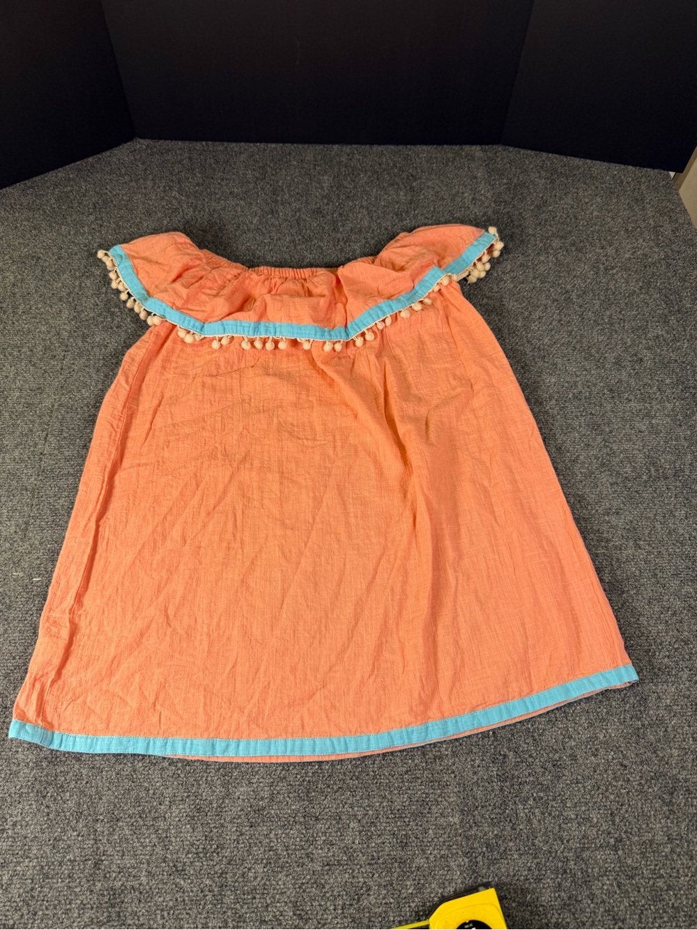 Yo Baby Handcrafted Orange Off-The-Shoulder Pom Pom Dress - Size 9
